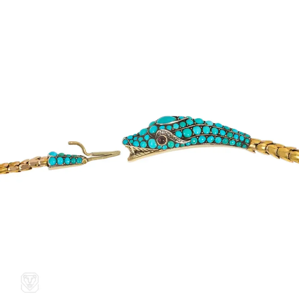 Antique gold and turquoise snake necklace