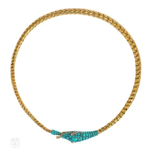 Antique gold and turquoise snake necklace