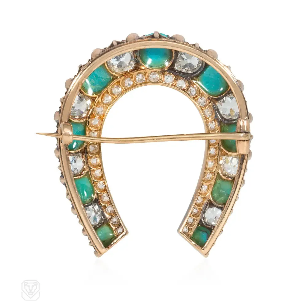 Antique turquoise and diamond horseshoe brooch