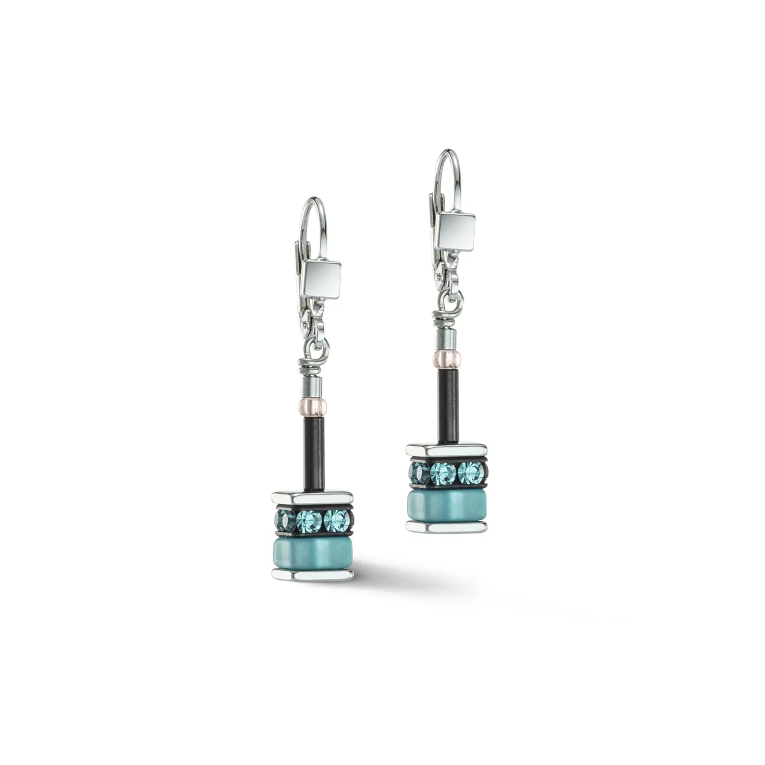 Aqua Geo Cube Drop Earrings