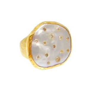 Ara 24k Gold Mabe Pearl and Diamond Ring Size 7