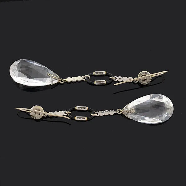 Art Deco 14kt Rock Quartz Crystal & Diamond Earrings