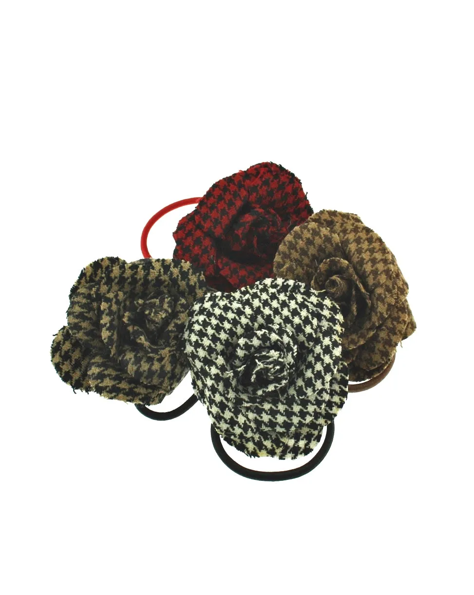 Assorted Houndstooth Rose Flower on Elastic & Brooch Pin