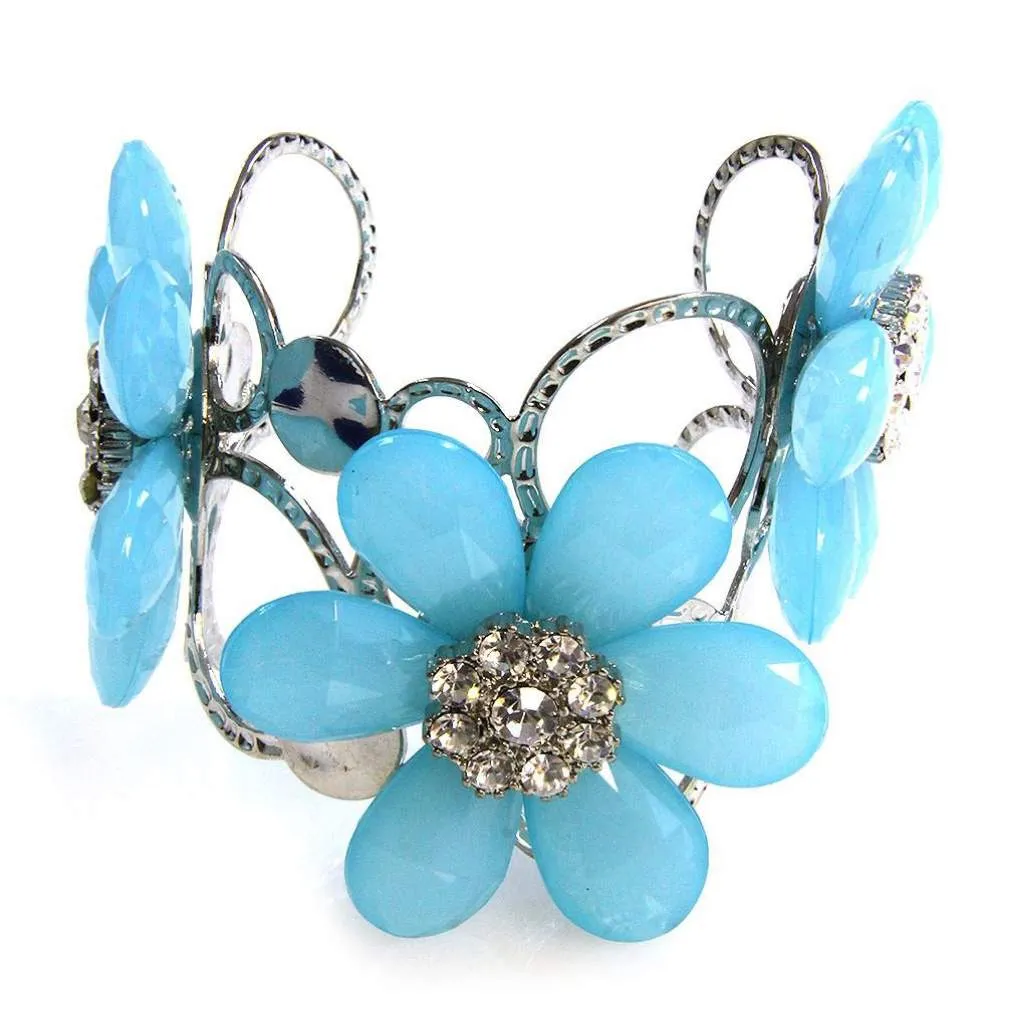 Baby Blue Flower Silver Cuff Bracelet