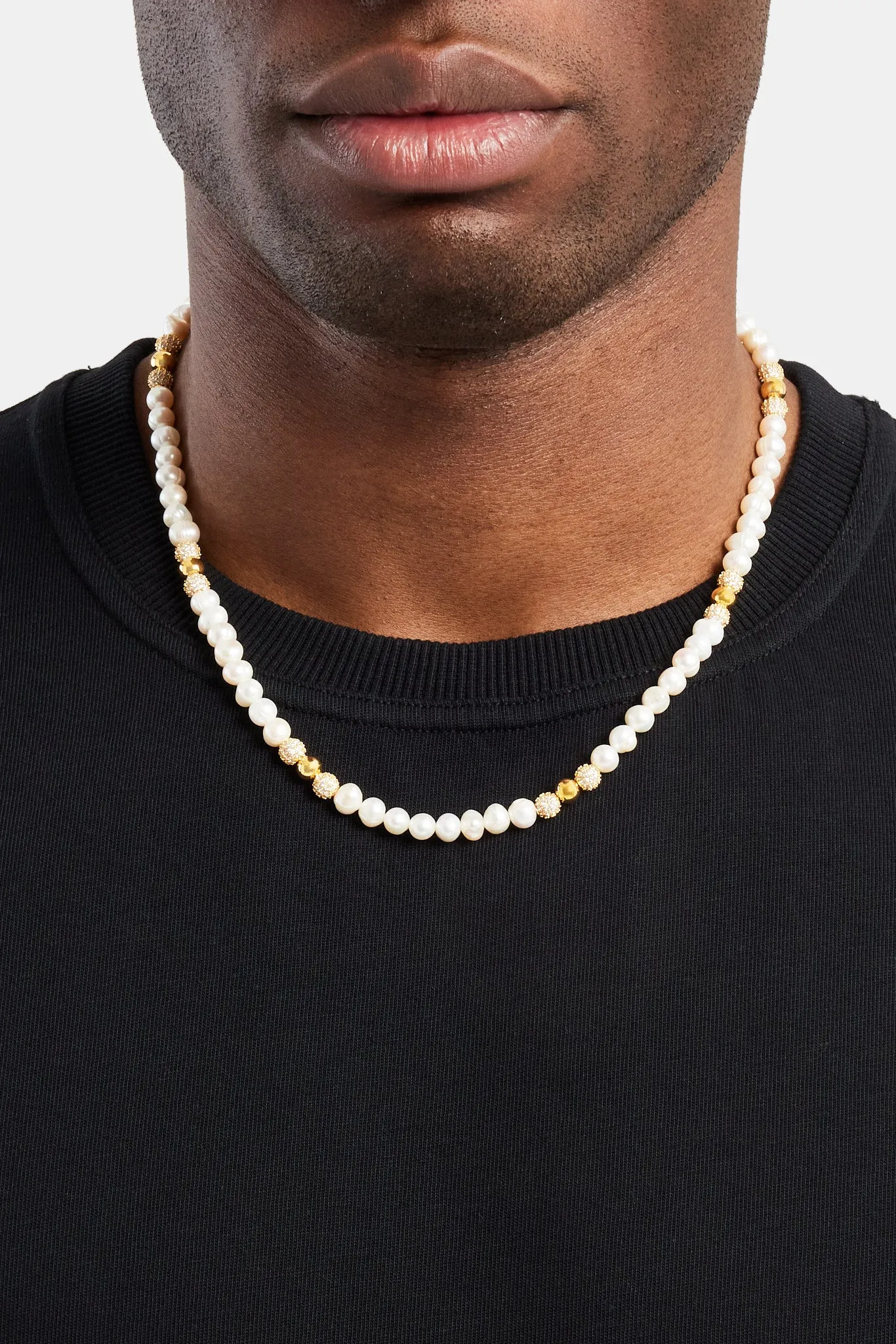 Baroque Freshwater Pearl Gold Ice Ball Necklace - Gold