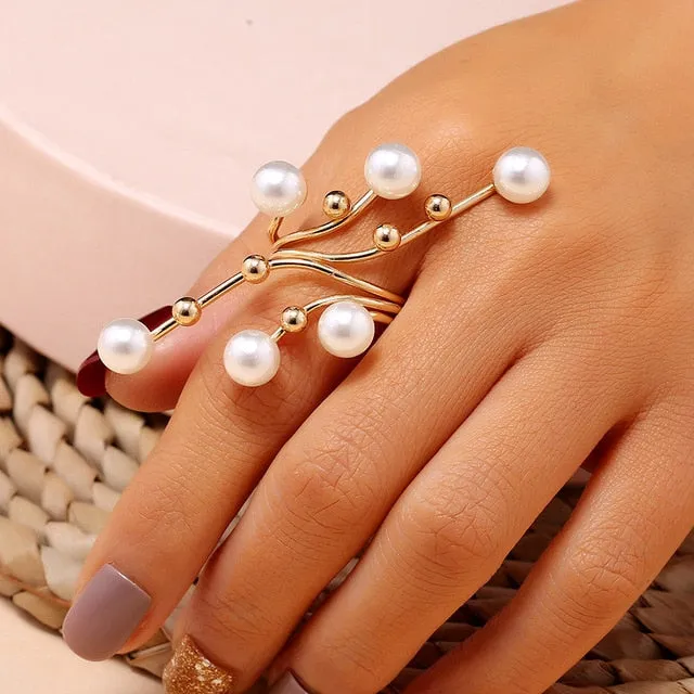 Big Imitation Pearls Gold Rings