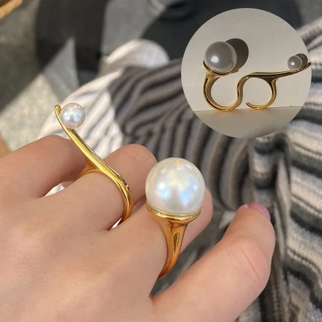 Big Imitation Pearls Gold Rings