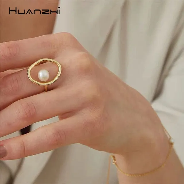 Big Imitation Pearls Gold Rings