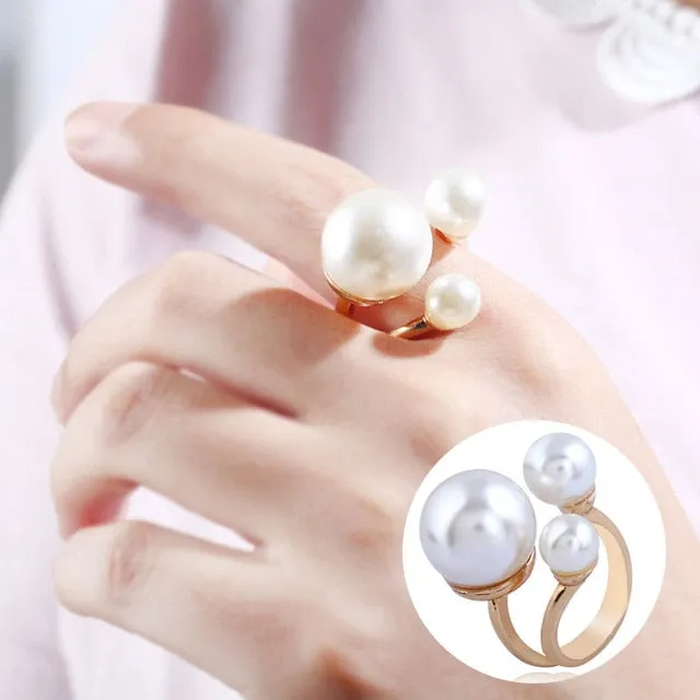 Big Imitation Pearls Gold Rings