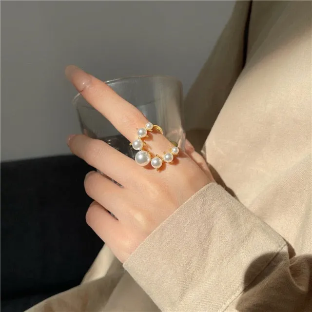 Big Imitation Pearls Gold Rings