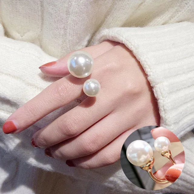 Big Imitation Pearls Gold Rings