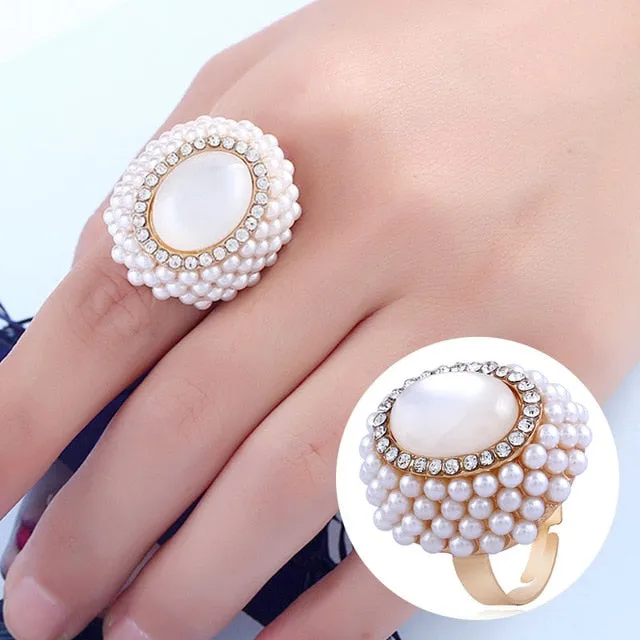 Big Imitation Pearls Gold Rings