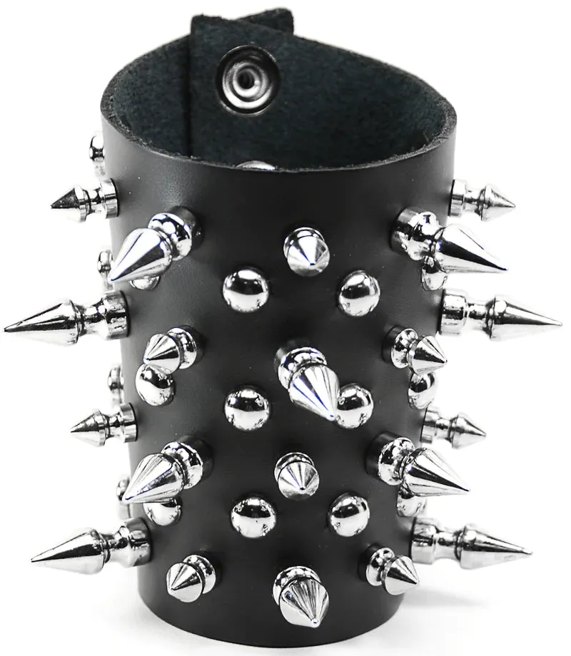 Black 4" Curved Bracelet w/ Studs and Spikes