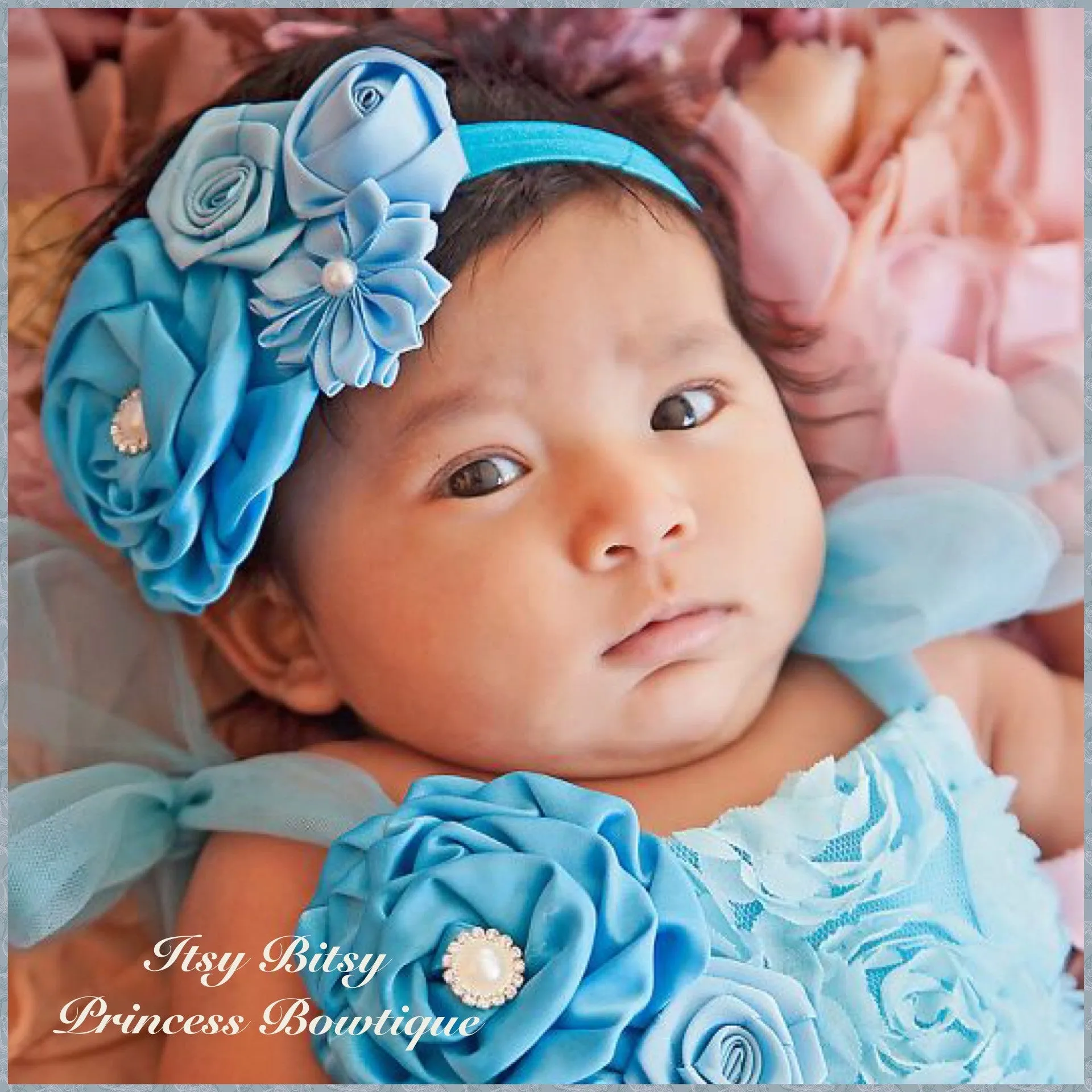 Blue and White Rosettes Headbands