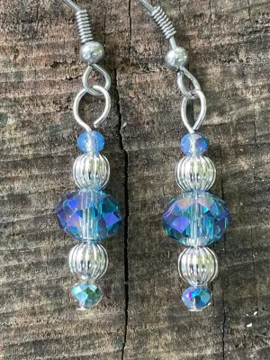 Blue Watercolor Crystal Earrings