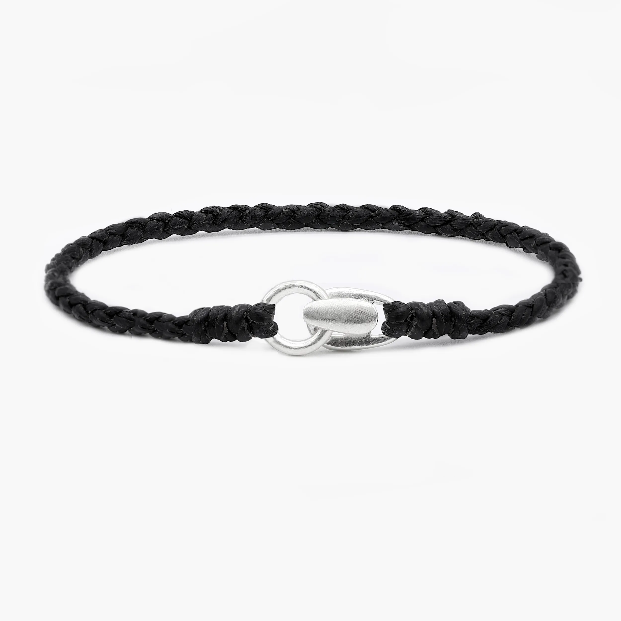 Braided "Antibes" Bracelets With Silver Clasp (Black)