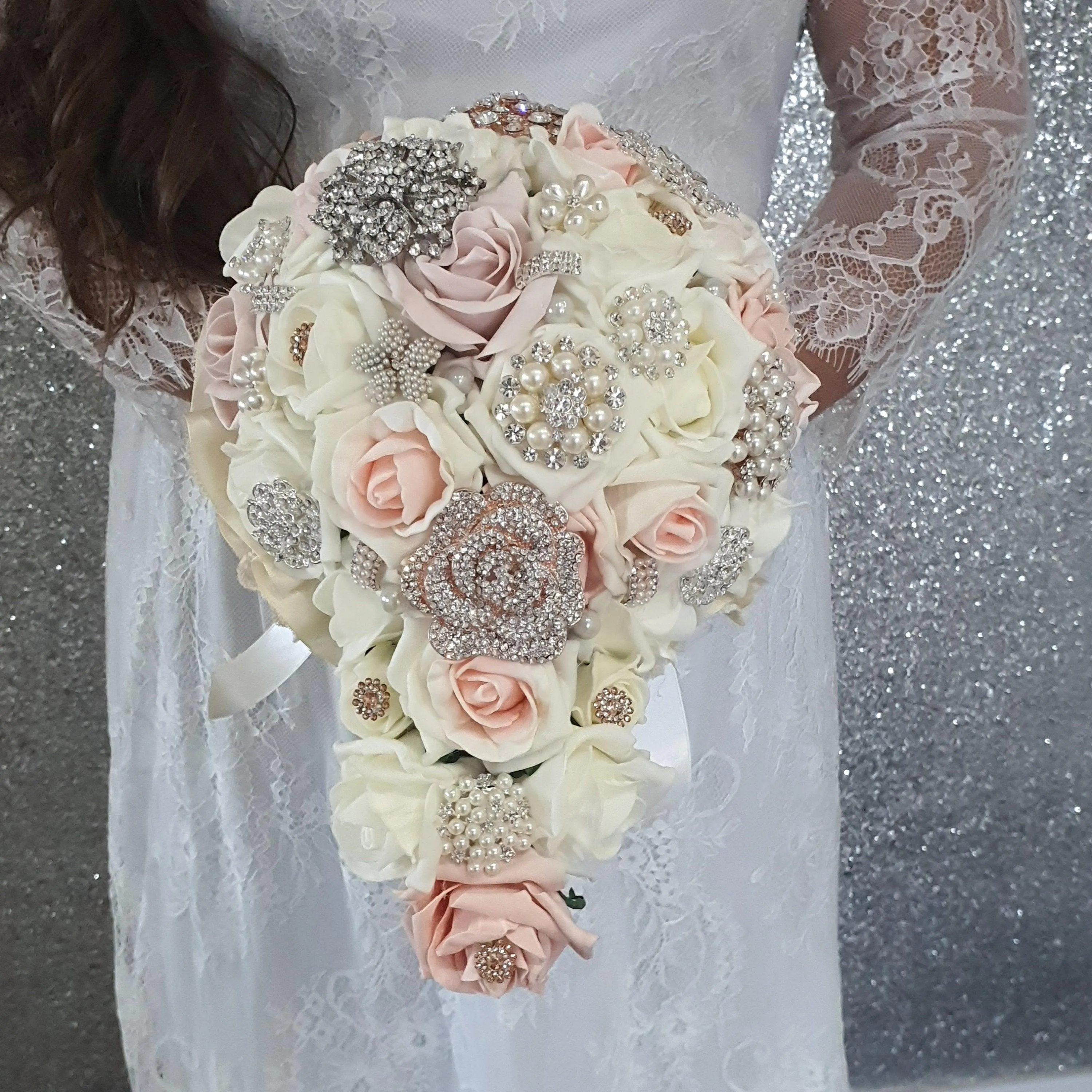 BROOCH BOUQUET Blush & Pearl wedding bouquet by Crystal wedding uk