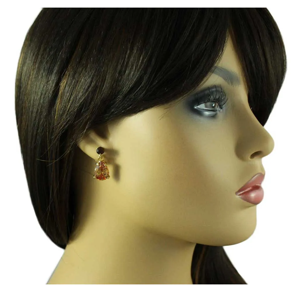 Brown Crystal Teardrop Dangling Pierced Earring - REC963