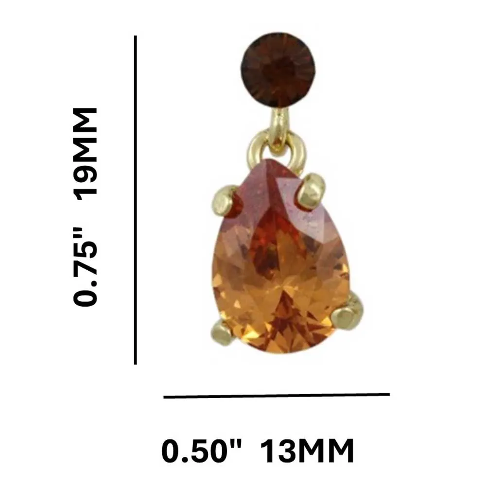 Brown Crystal Teardrop Dangling Pierced Earring - REC963