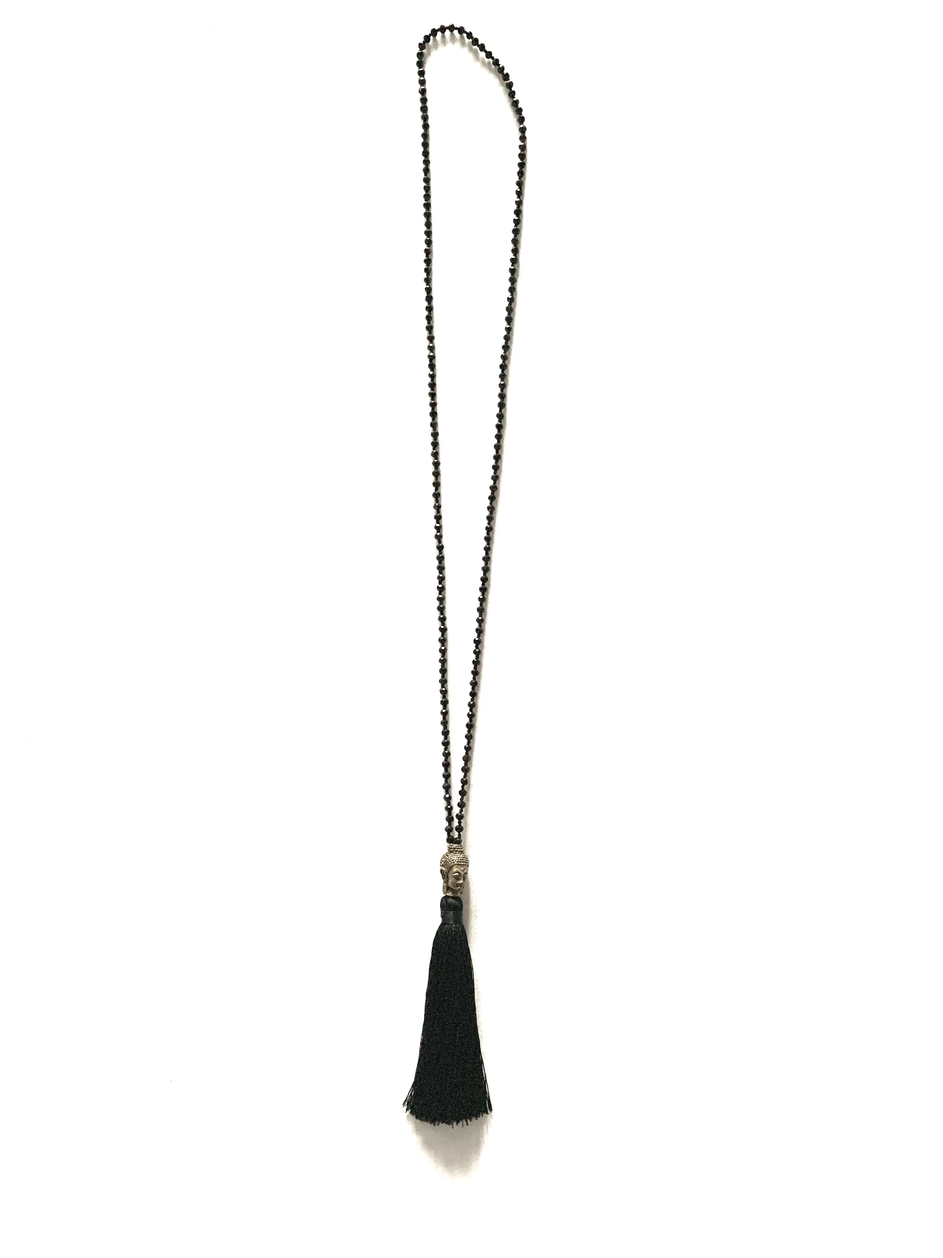 Buddha black sparkly beaded necklace with tassel