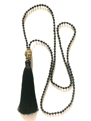 Buddha black sparkly beaded necklace with tassel