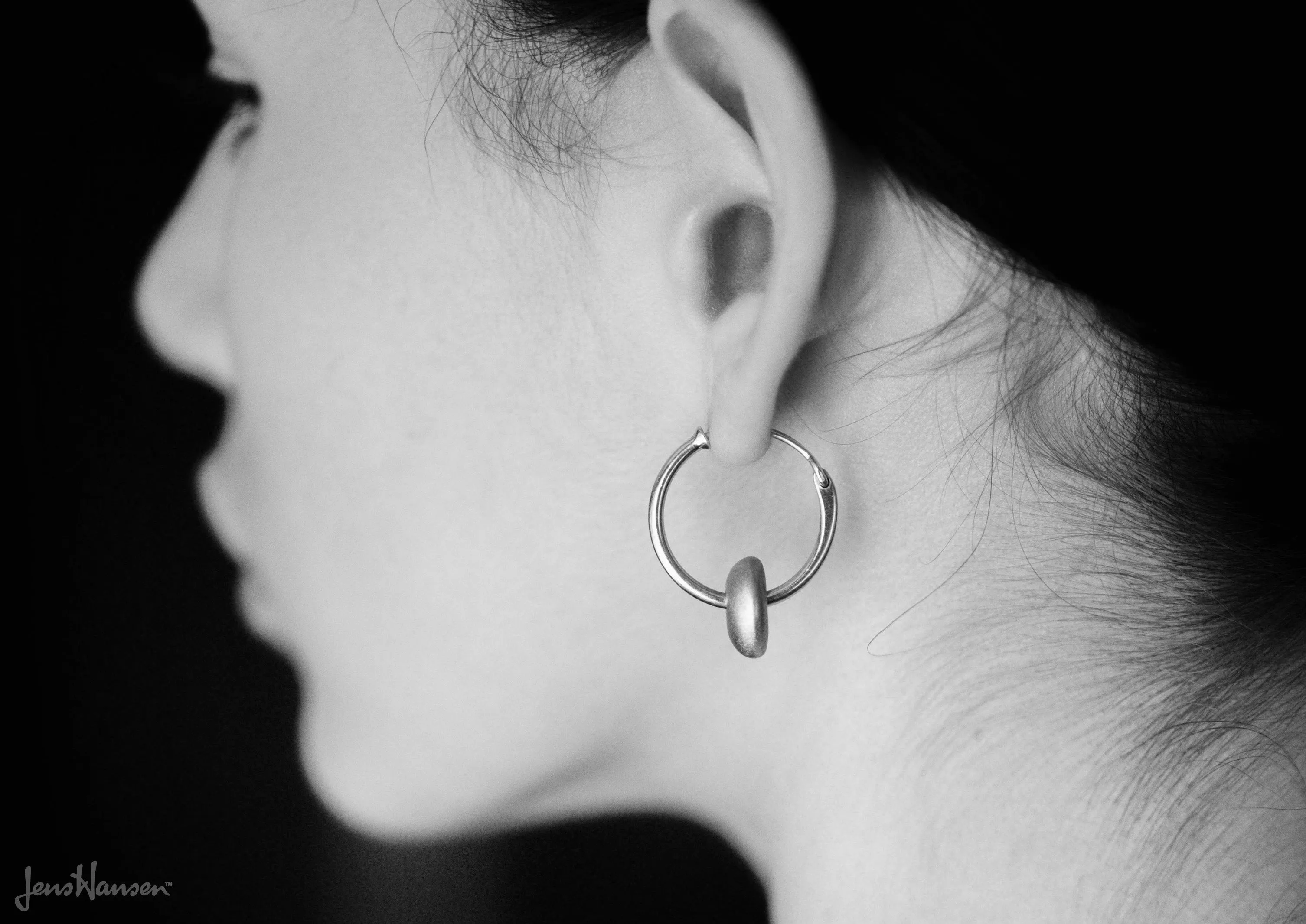 Button Hoop Earrings, Sterling Silver