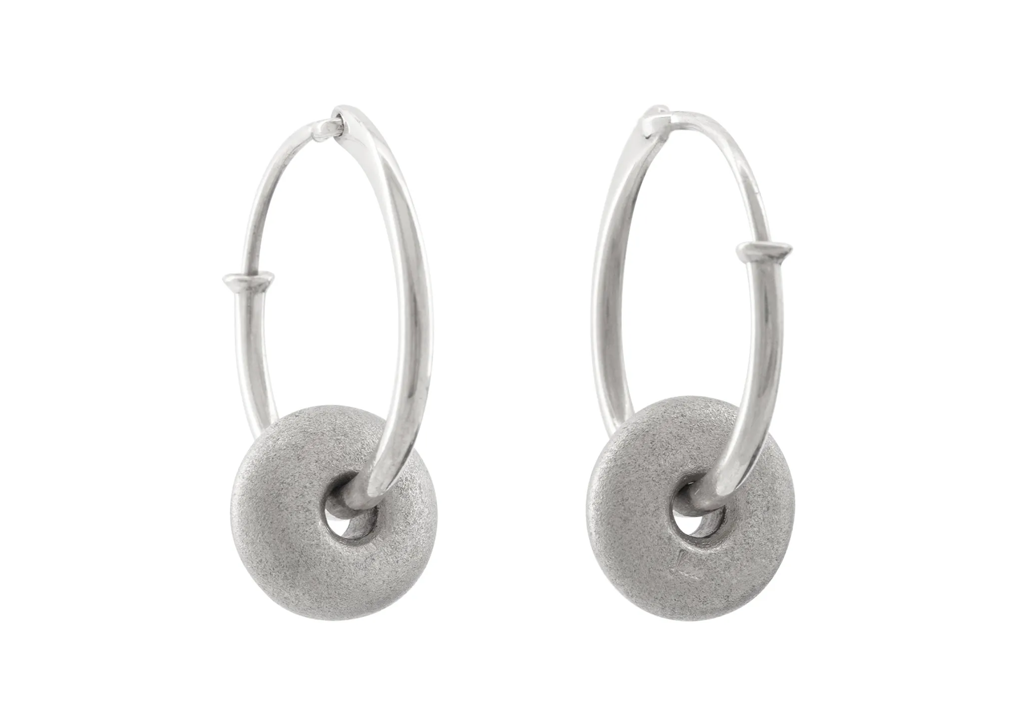 Button Hoop Earrings, Sterling Silver