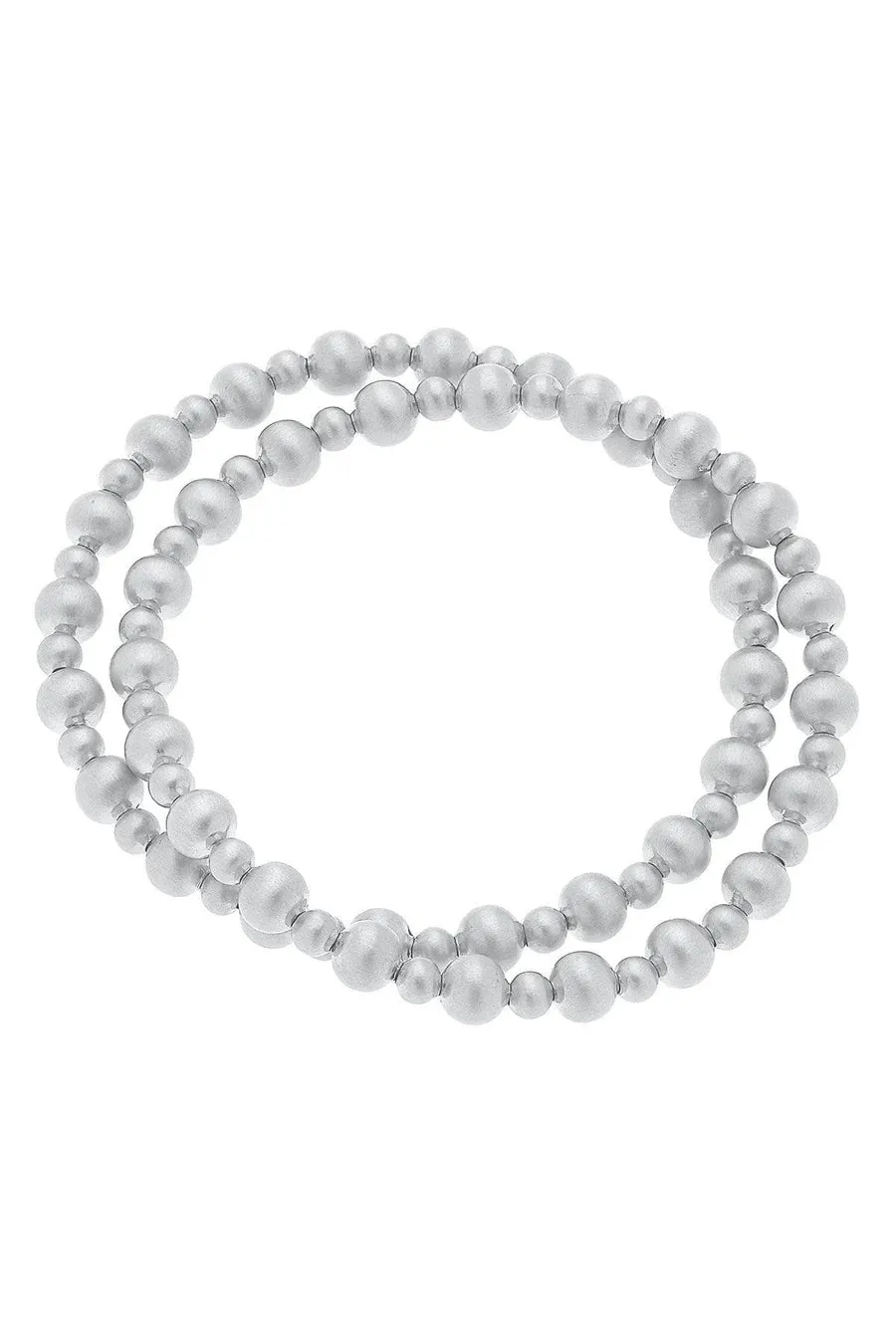 Canvas Kayla Ball Bead Stretch Bracelet Stack in Silver