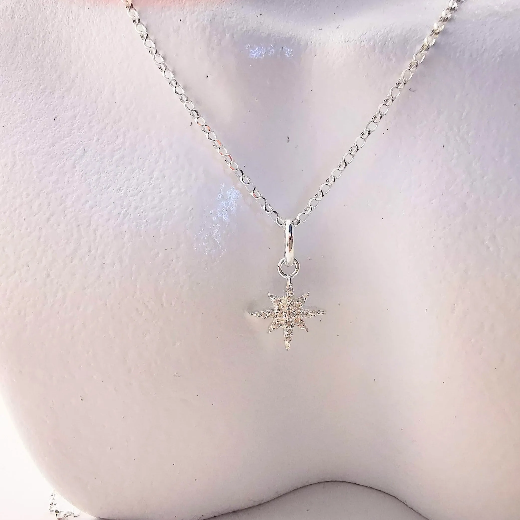 CELESTE Sterling Silver North Star Crystal Pendant Necklace