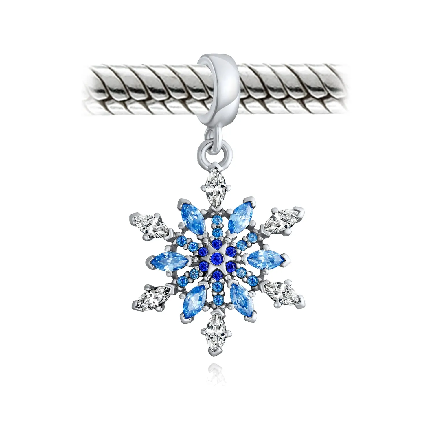 Christmas Charm Bead Ice Blue Crystal Snowflake for Winter Holiday Bracelets