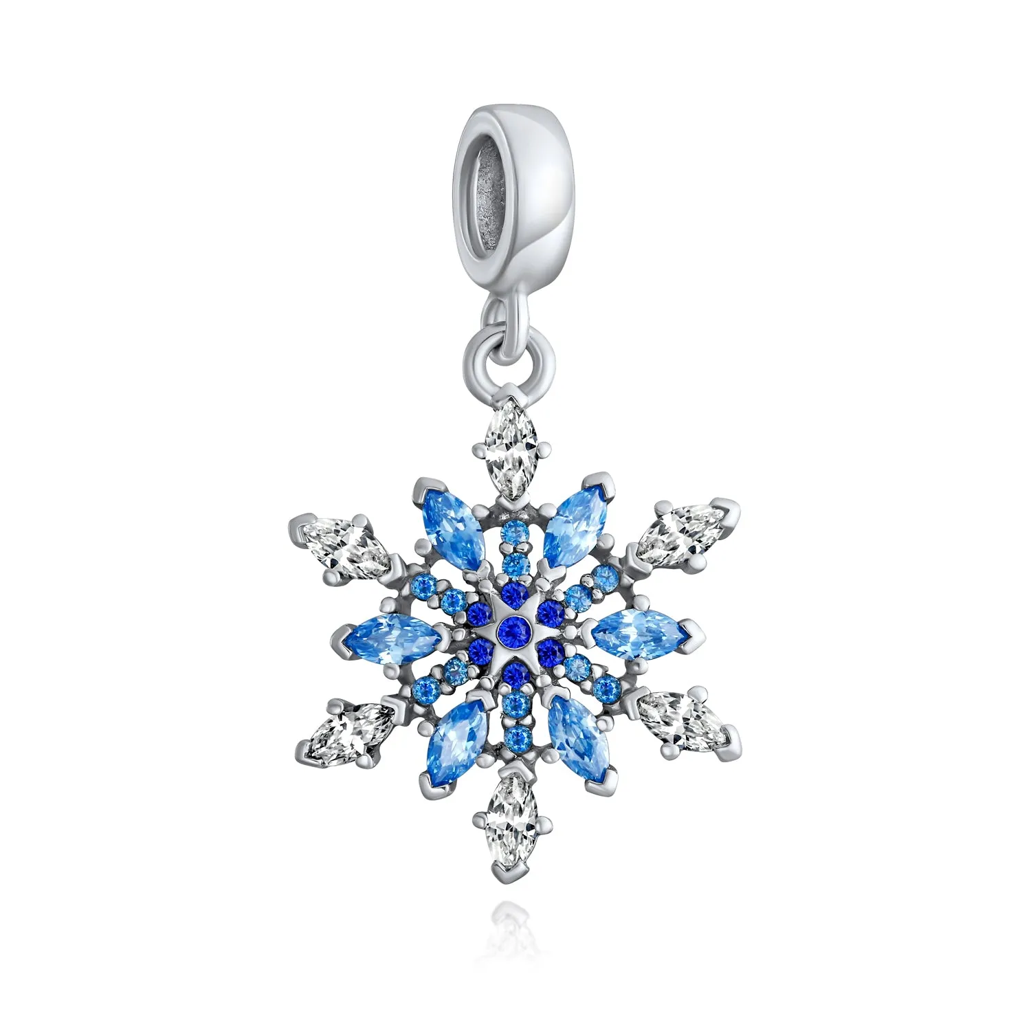 Christmas Charm Bead Ice Blue Crystal Snowflake for Winter Holiday Bracelets