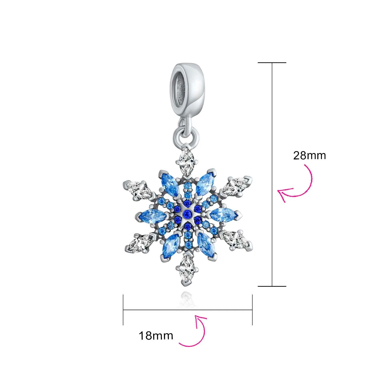 Christmas Charm Bead Ice Blue Crystal Snowflake for Winter Holiday Bracelets