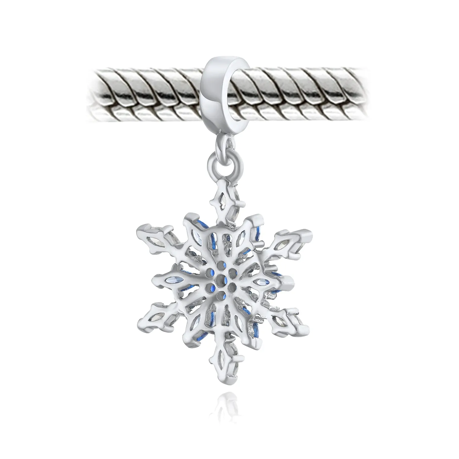 Christmas Charm Bead Ice Blue Crystal Snowflake for Winter Holiday Bracelets