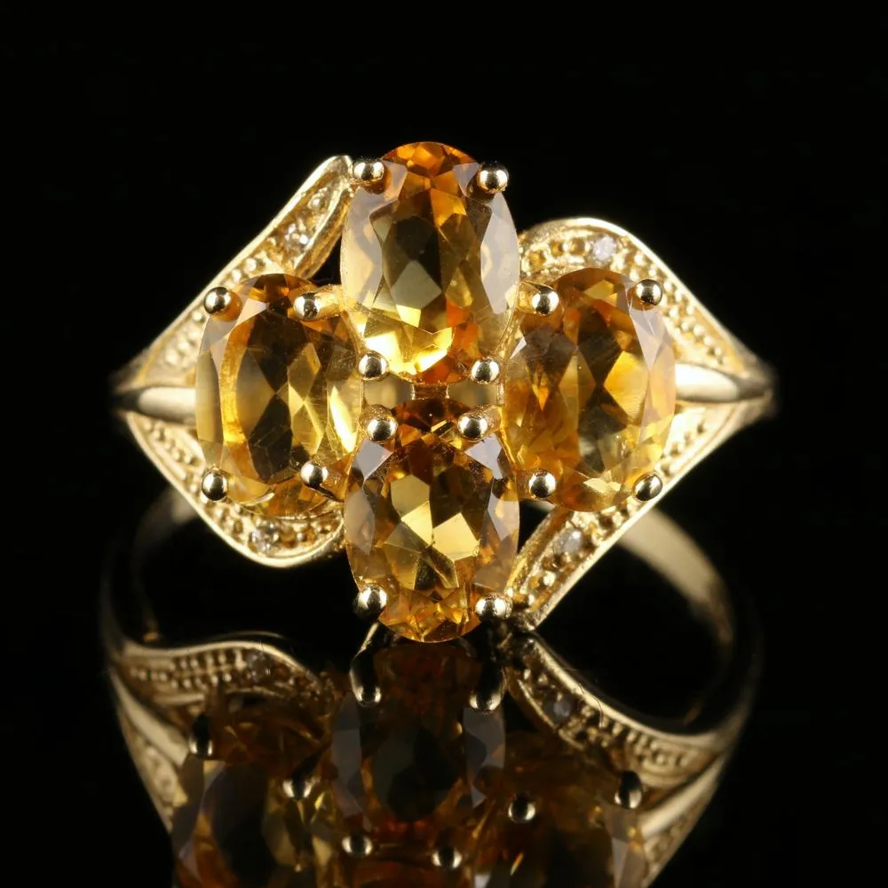 Citrine Gold Cluster Ring 9Ct Gold