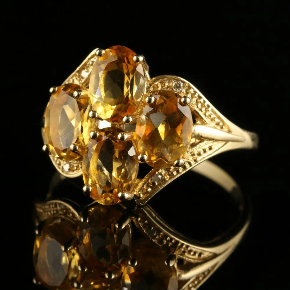 Citrine Gold Cluster Ring 9Ct Gold