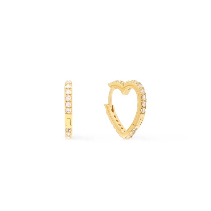 Classic Pave Heart Gold 12mm Huggie Earrings