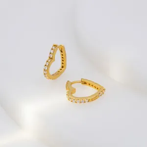 Classic Pave Heart Gold 12mm Huggie Earrings