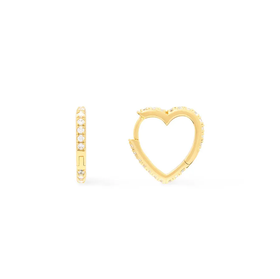 Classic Pave Heart Gold 12mm Huggie Earrings