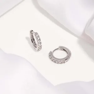 Classic Pave Silver 7mm Huggie Earrings