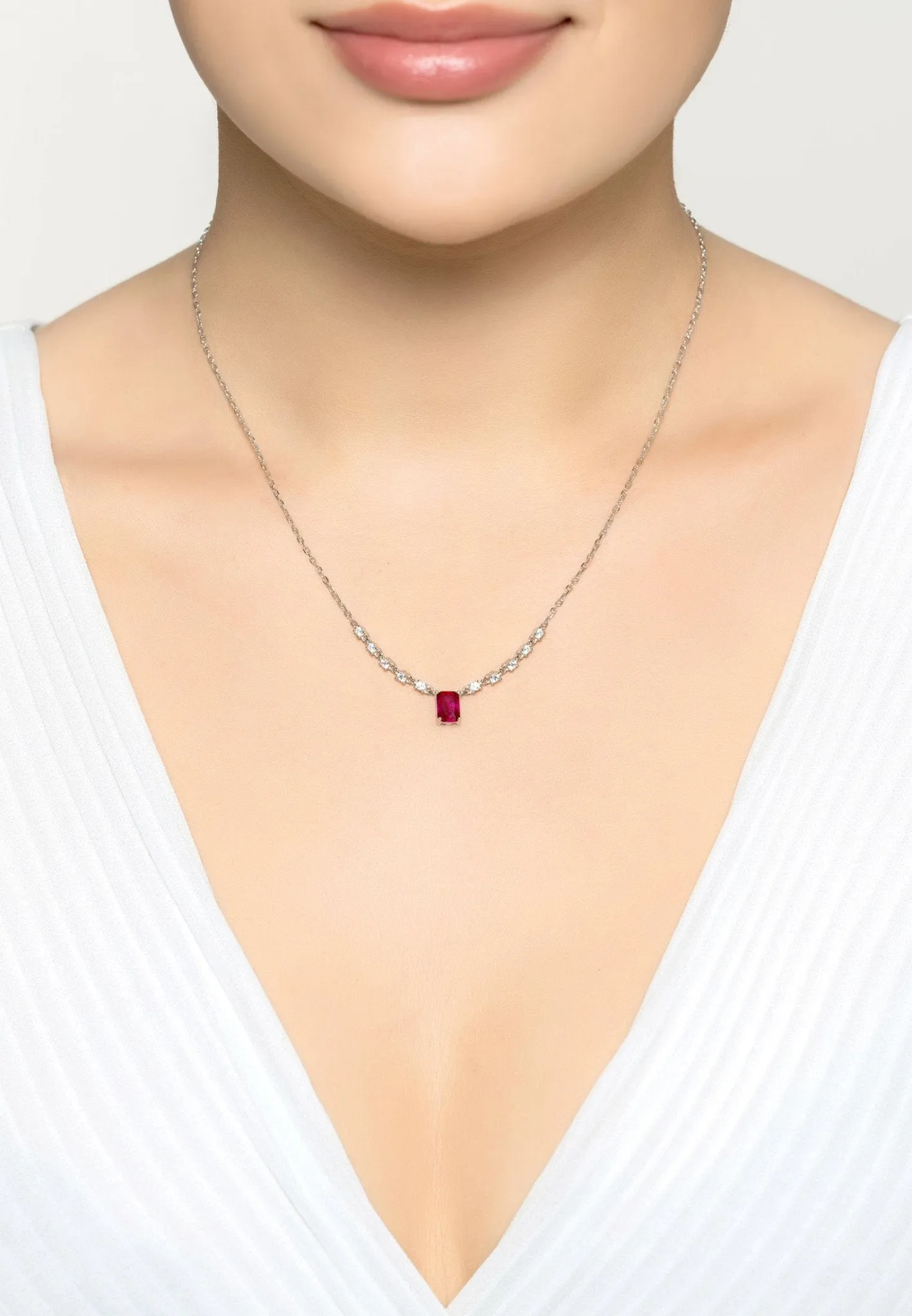 Claudia Gemstone Pendant Necklace Silver Ruby