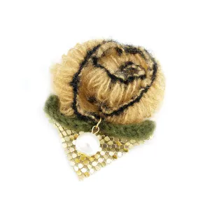 Crotched Rose Brooch with Pearl Brown