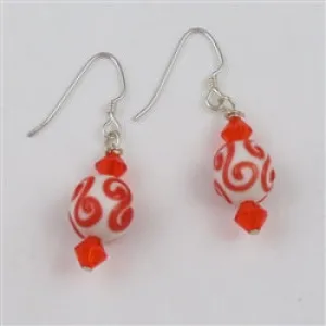 Crystal & Swirled Hibiscus Lampwork Silver Earrings