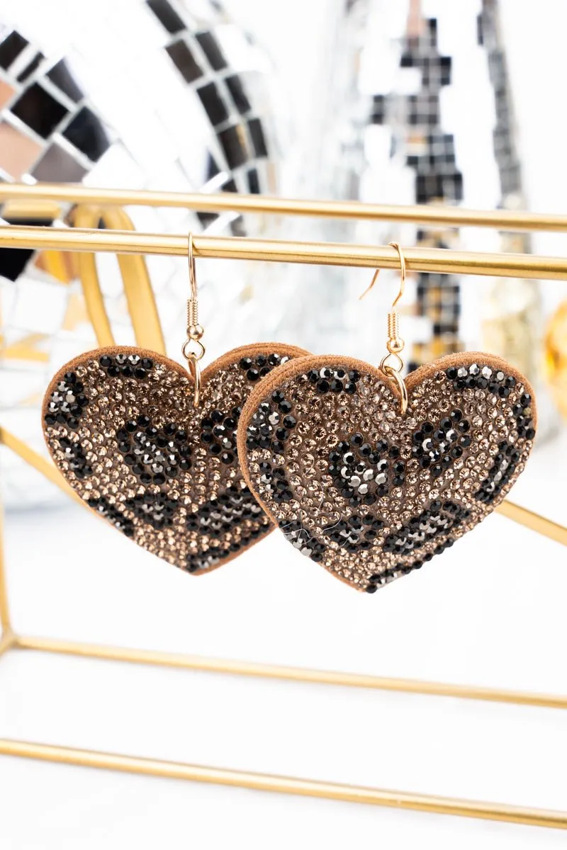 Crystal Avenue Crystal Encrusted Brown Heart Earrings