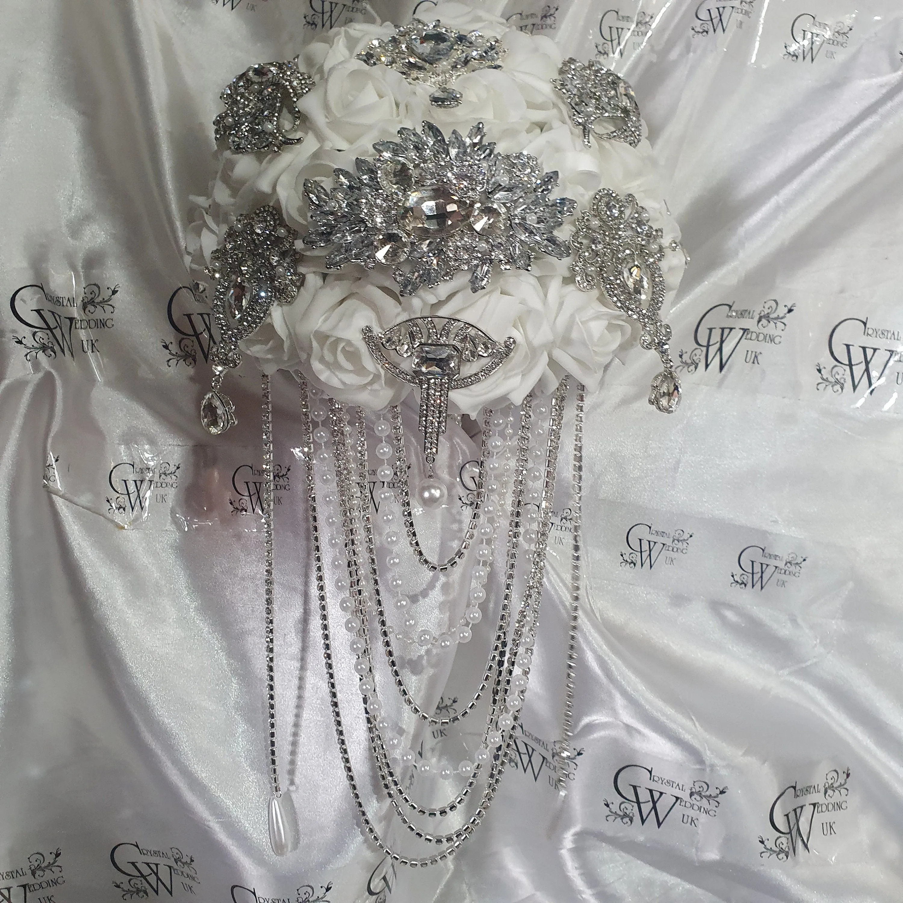 Crystal Brooch and Pearl drape  bouquet by Crystal wedding uk