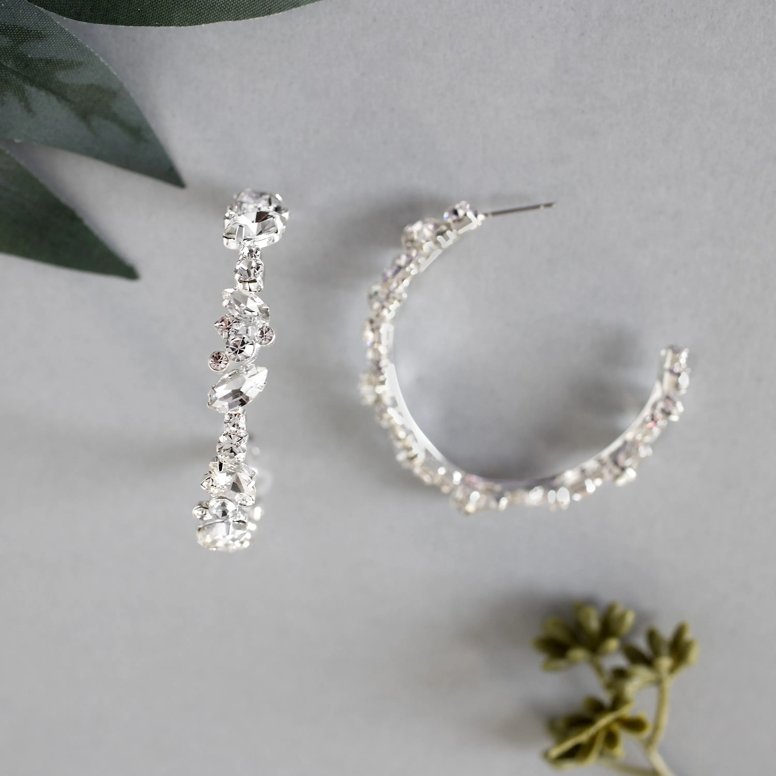 Crystal Pear and Flower Hoop Earrings