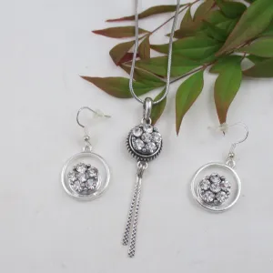 Crystal Rhinestone & Silver Pendant Necklace & Earrings