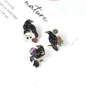 Cute Cartoon Animal Crow Alloy Rose Skull Brooch