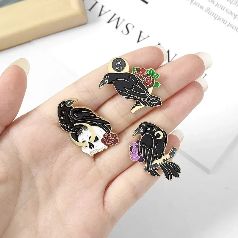 Cute Cartoon Animal Crow Alloy Rose Skull Brooch