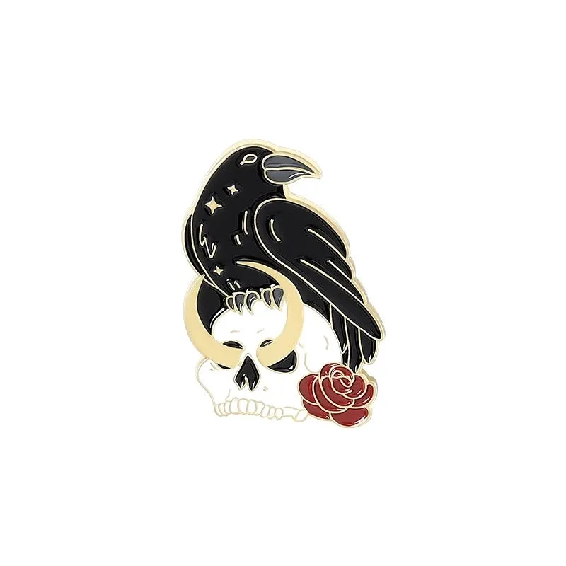 Cute Cartoon Animal Crow Alloy Rose Skull Brooch