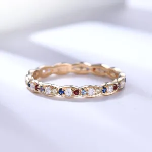 Diamond Yellow Gold Wedding Band Multiple Gemstone Full Eternity Ring